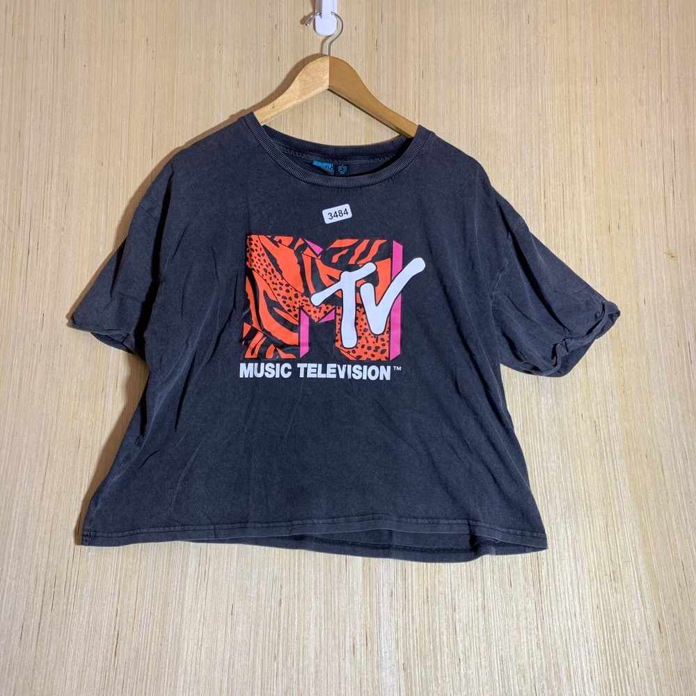 MTV Music Television Shirt Adult Small Black Short Sleeve Women's Cropped